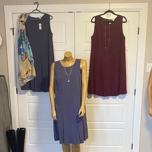 Linen blend lined sleeveless midi dress by Penn in periwinkle or merlot zipper